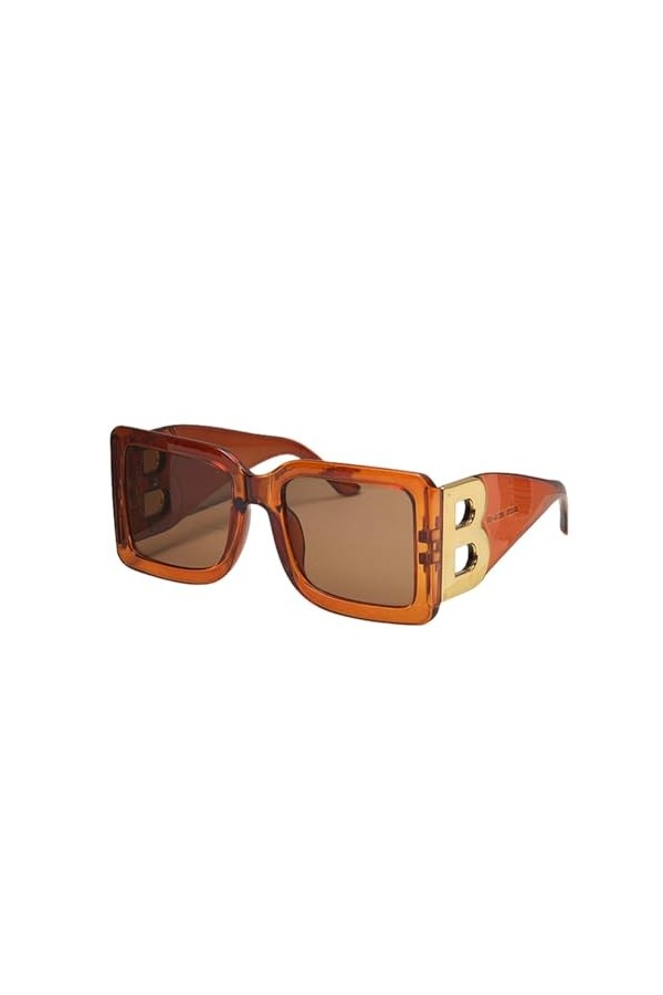 HCHES Lunettes de soleil carrées surdimensionnées pour femmes et hommes, lunettes de soleil rectangulaires rétro, beige, tail