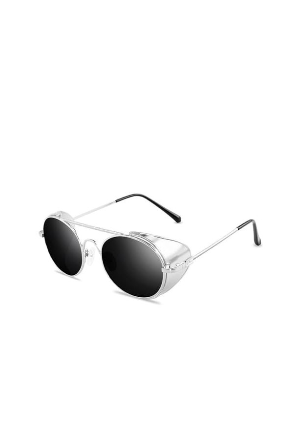 Lunettes de Soleil de Style Steampunk rétro Hommes Femmes Cadre en métal Rond Punk Lunettes de Soleil à lentille de Bouclier 