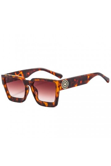 HCHES Lunettes de soleil carrées vintage pour hommes et femmes, lunettes de soleil rétro, lunettes de soleil, thé léopard, ta