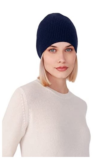 Style & Republic Bonnet 100 % cachemire finement côtelé en différentes couleurs, bleu marine, Taille Unique