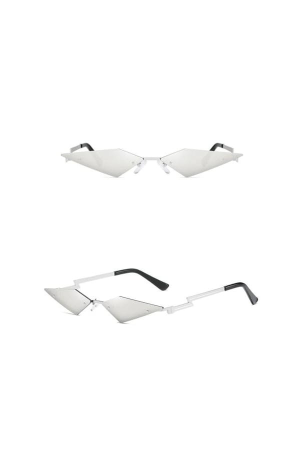 Oeil de Chat Lunettes de Soleil sans Monture Femmes Mode Petit Miroir en métal Lunettes de Soleil pour Femme Rose coloré Ombr