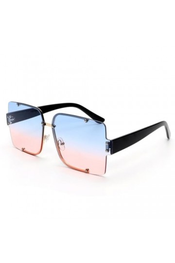 HPIRME Lunettes de soleil carrées rétro couleur bonbon en métal lunettes de soleil semi-sans monture femmes style rivet lunet