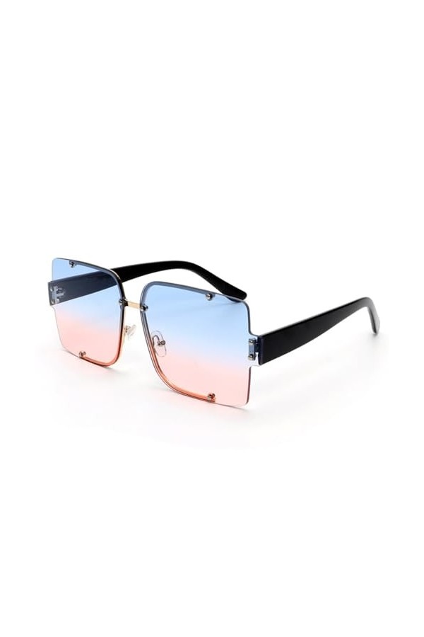 HPIRME Lunettes de soleil carrées rétro couleur bonbon en métal lunettes de soleil semi-sans monture femmes style rivet lunet