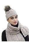 Aran Crafts femmes Bonnet en fausse fourrure pompon en laine tricotee irlandaise 4844-AGRE ,Taille unique,Vert