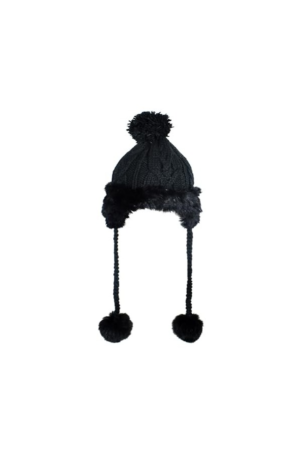 Funmo Bonnet dhiver pour femme avec pompon - Bonnet dhiver chaud en tricot - Doublure polaire - Bonnet dhiver bouffant - A