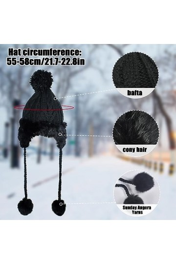 Funmo Bonnet dhiver pour femme avec pompon - Bonnet dhiver chaud en tricot - Doublure polaire - Bonnet dhiver bouffant - A