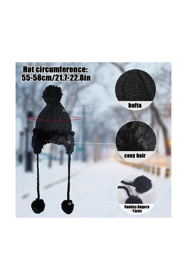 Funmo Bonnet dhiver pour femme avec pompon - Bonnet dhiver chaud en tricot - Doublure polaire - Bonnet dhiver bouffant - A