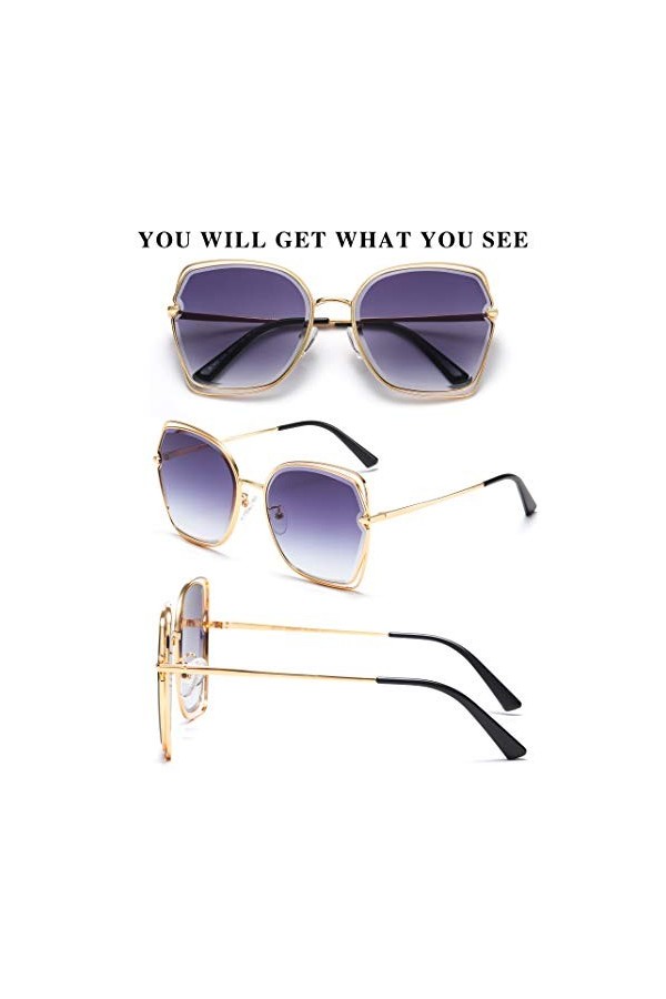 DUCO Subke DC1226 Lunettes de soleil surdimensionnées pour femme avec lentille UV Multicolore - Gris -