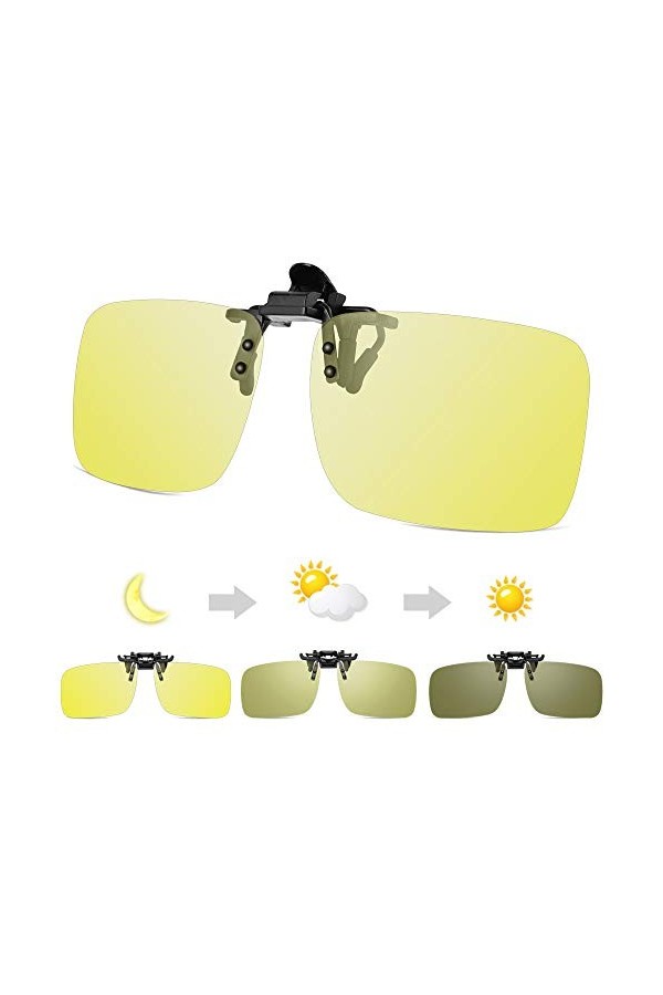 TEMSO Lunettes de soleil photochromiques polarisées à clipser pour jour et nuit - Pour homme et femme - Pour myopie et sports