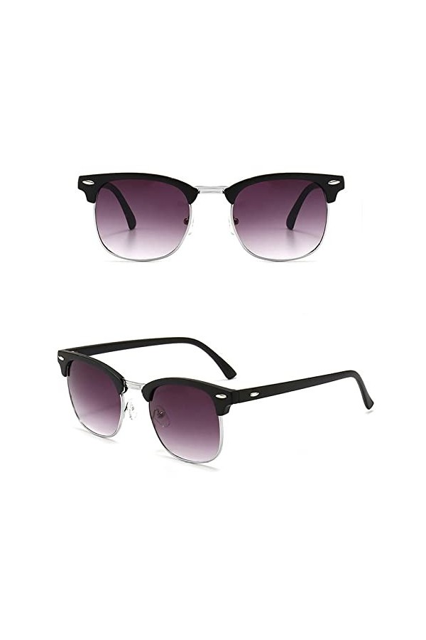 HPIRME Lunettes de soleil rétro rivet femmes lunettes de soleil réfléchissantes en métal demi-monture femme lunettes de solei