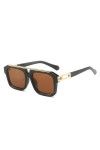 Lunettes de Soleil carrées Femmes pour Hommes Lunettes de Soleil mâles Vintage Punk Dames Nuances à Dessus Plat, Noir Marron,