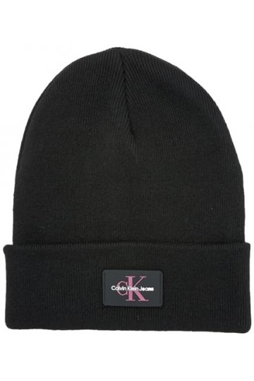 Calvin Klein MONOLOGO Rubber Beanie, Bonnet Femme, Black,
