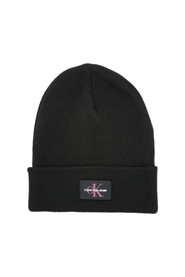 Calvin Klein MONOLOGO Rubber Beanie, Bonnet Femme, Black,