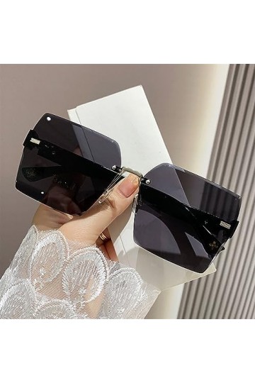 WOLWES 2023 Lunettes De Soleil Femme Personnalité Carré Riz Ongles Thé Couleur Lunettes De Soleil Grand Cadre Montrer Le Visa