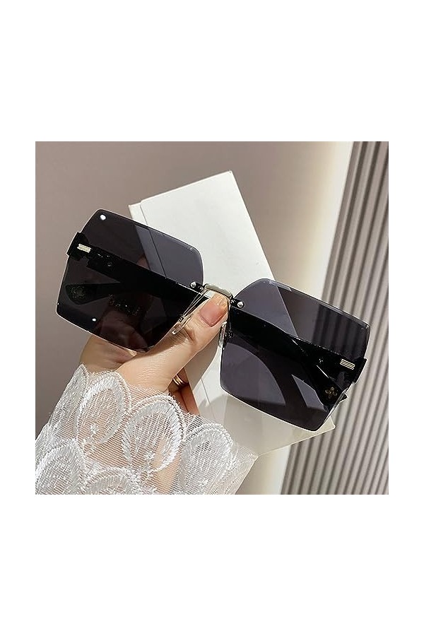 WOLWES 2023 Lunettes De Soleil Femme Personnalité Carré Riz Ongles Thé Couleur Lunettes De Soleil Grand Cadre Montrer Le Visa