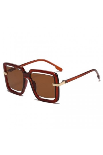 HPIRME Lunettes de soleil carrées surdimensionnées Vintage femmes lunettes de soleil nuances UV400 hommes mâle femme, marron,