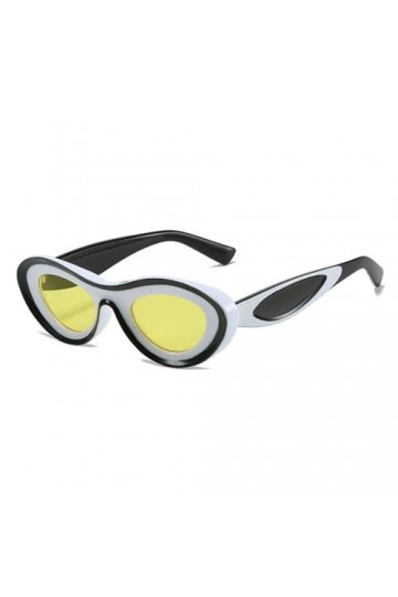 HCHES Lunettes de Soleil Concaves Oeil de Chat Femmes Lunettes de Soleil Ovales Bicolores Hommes Bleu Vert Nuances Rétro UV40