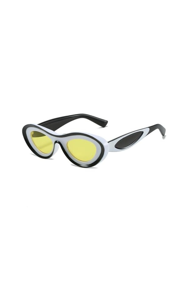 HCHES Lunettes de Soleil Concaves Oeil de Chat Femmes Lunettes de Soleil Ovales Bicolores Hommes Bleu Vert Nuances Rétro UV40