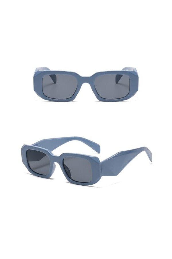 Lunettes de Soleil Hommes Femmes Vintage Blanc Petit Cadre Lunettes de Soleil Carrées Femmes Charnières en Métal, Bleu Gris, 
