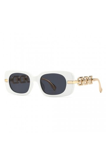 HCHES Lunettes de Soleil Oeil de Chat Femmes Rétro Chaîne en Métal Lunettes de Soleil UV400 Punk Lunettes Nuances, Blanc Noir