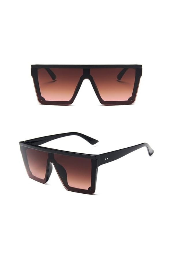 HPIRME Lunettes de soleil carrées surdimensionnées pour femme, miroir plat, lunettes de soleil à grande monture UV400, dégrad