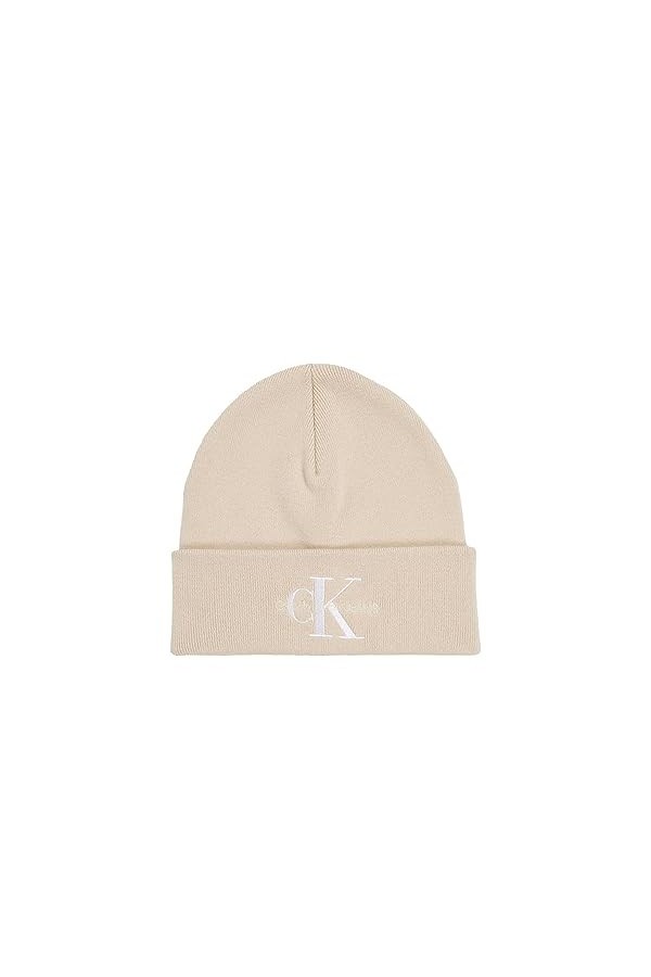 Calvin Klein MONOLOGO Embro Beanie 254 Bonnet tricoté, Ivory, OS Femme