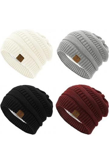 Durio Bonnet dhiver en tricot épais pour femme avec doublure intérieure, Lot de 4 A, taille unique