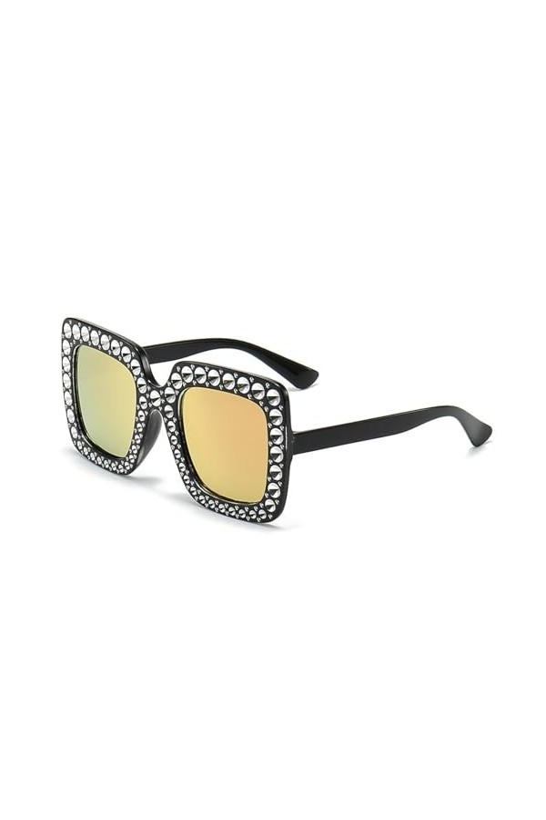 RUDELL Lunettes De Soleil Femme Diamant Mode Personnalité Hommes Et Femmes Grand Cadre Carré Cadre Forme Concave Lunettes De 