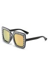 RUDELL Lunettes De Soleil Femme Diamant Mode Personnalité Hommes Et Femmes Grand Cadre Carré Cadre Forme Concave Lunettes De 
