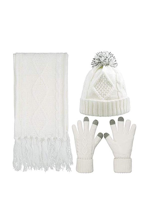 Ensemble de gants décharpe et de gants Doux et extensible Chaud Épais Bonnet en tricot Bonnet en maille torsadée Gants à écr