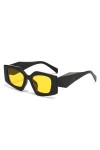 RUDELL Lunettes De Soleil Femme Lunettes De Soleil Lunettes De Soleil Polygonales Monture Noire Film Jaune