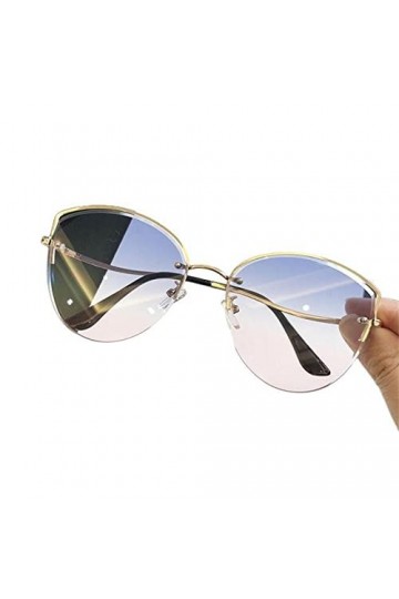 DIPISO des Lunettes de Soleil, Lunettes de Soleil ovales œil de Chat for Femme - Lunettes de Soleil sans Monture en métal - L