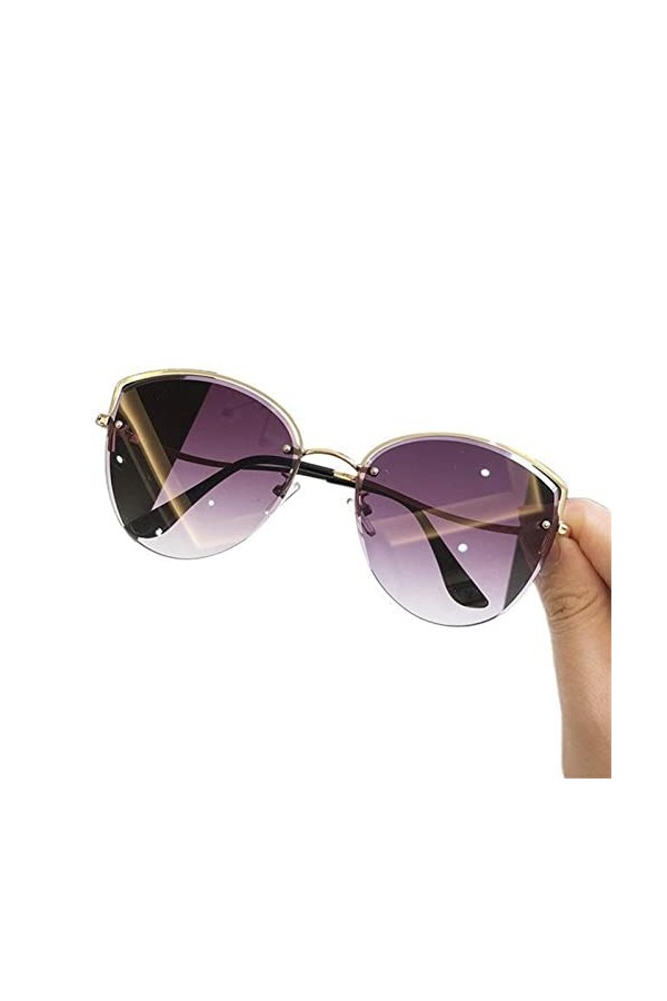 DIPISO des Lunettes de Soleil, Lunettes de Soleil ovales œil de Chat for Femme - Lunettes de Soleil sans Monture en métal - L