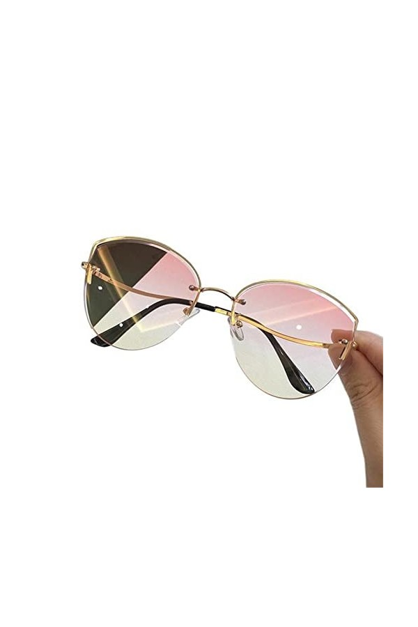 DIPISO des Lunettes de Soleil, Lunettes de Soleil ovales œil de Chat for Femme - Lunettes de Soleil sans Monture en métal - L