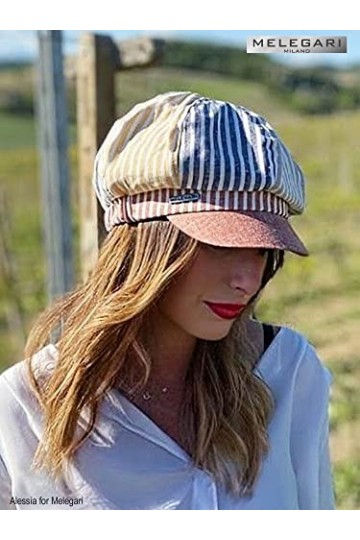 Melegari Bonnet avec visière pour femme | Palinuro | Lin et Viscose | Bonnet Baloon Rigato | Made in Italy, multicolore, Tail