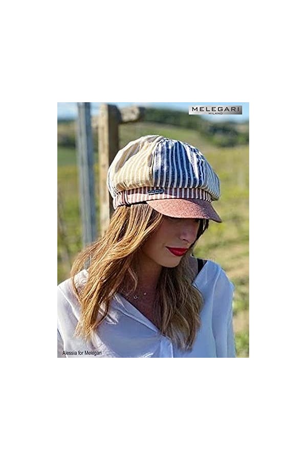 Melegari Bonnet avec visière pour femme | Palinuro | Lin et Viscose | Bonnet Baloon Rigato | Made in Italy, multicolore, Tail