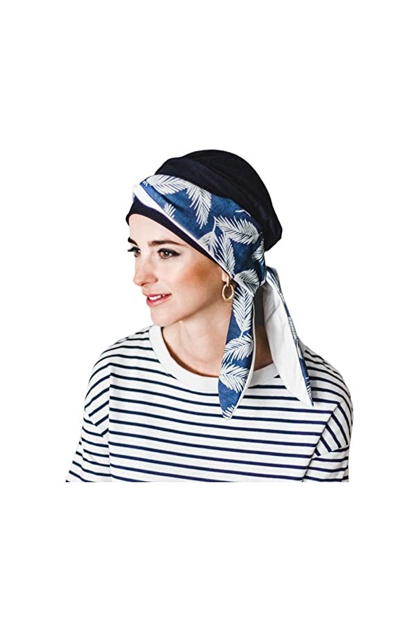 CAREBELL Foulard oncologique Smooth Denim Palms en Bambou pour la perte de Cheveux Headwear, bleu marine, Taille Unique