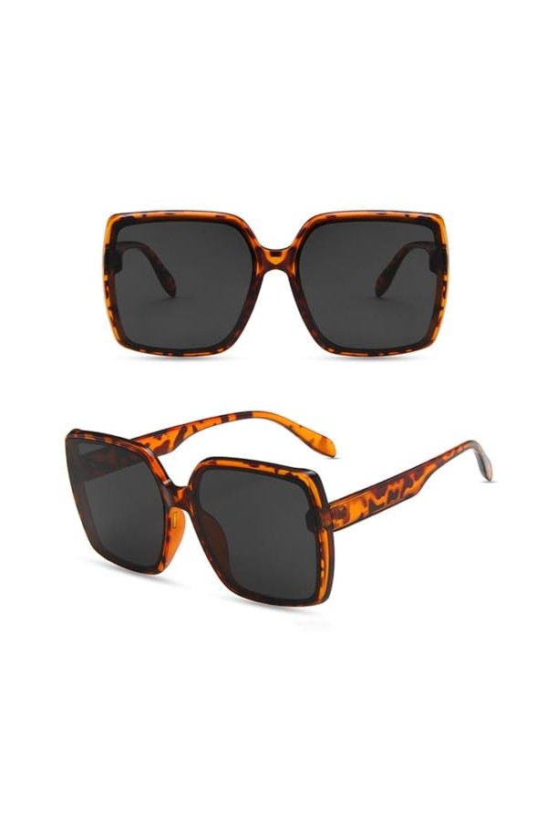 HCHES Lunettes de Soleil surdimensionnées Femmes Lunettes de Soleil carrées Vintage Lunettes pour Dame UV400 Grand Cadre, Gri