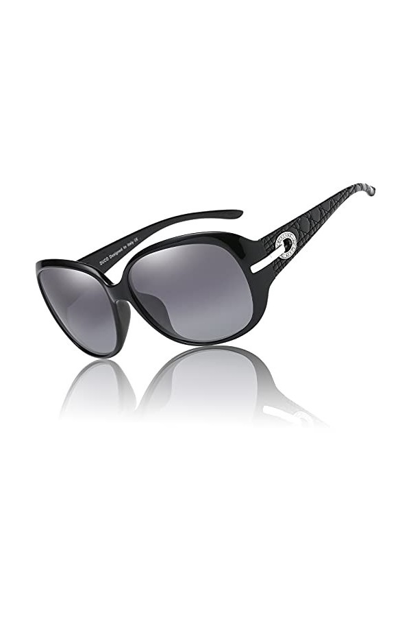 Duco Lunettes teintées classiques grands verres lunettes de soleil polarisées 100% Protection UV 6214 Noir 