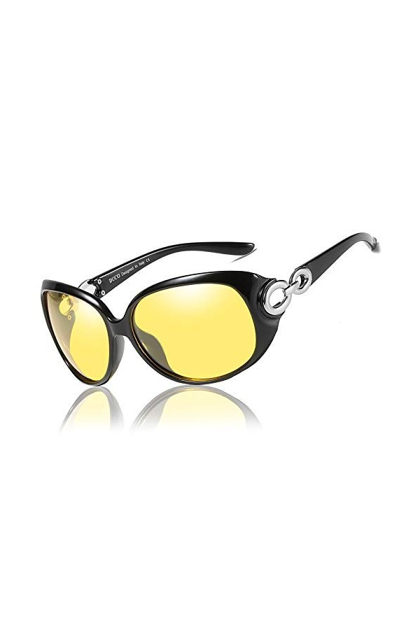 DUCO Lunettes de conduite de nuit HD pour femmes, lunettes de soleil jaunes ovales et élégantes, anti eblouissement 1220 Noi