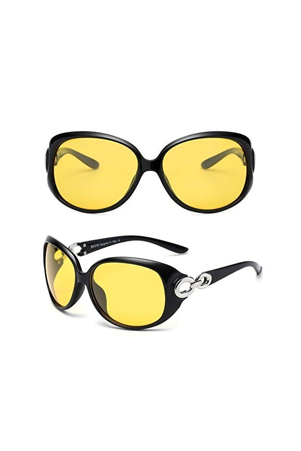 DUCO Lunettes de conduite de nuit HD pour femmes, lunettes de soleil jaunes ovales et élégantes, anti eblouissement 1220 Noi
