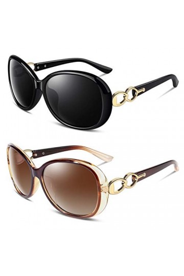 Sunier Lunettes de Soleil Femme Verres de Soleil Polarisés Surdimensionnés Shades de Mode Protection UV,2 Paquet