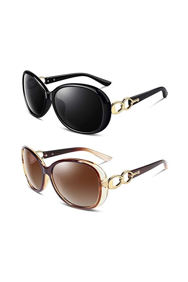 Sunier Lunettes de Soleil Femme Verres de Soleil Polarisés Surdimensionnés Shades de Mode Protection UV,2 Paquet