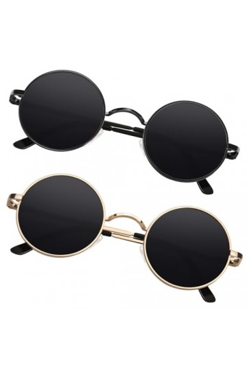 Sunier Ronde Lunettes de Soleil Polarisées pour Homme Femme Style Retro Vintage Lennon en Cercle Métallique UV400 Lunettes de