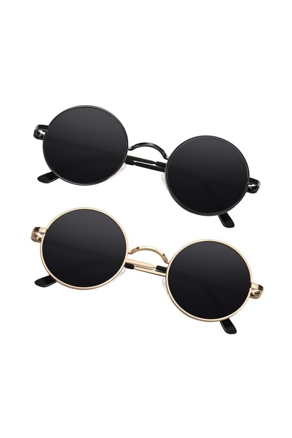 Sunier Ronde Lunettes de Soleil Polarisées pour Homme Femme Style Retro Vintage Lennon en Cercle Métallique UV400 Lunettes de