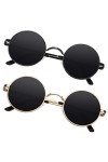 Sunier Ronde Lunettes de Soleil Polarisées pour Homme Femme Style Retro Vintage Lennon en Cercle Métallique UV400 Lunettes de