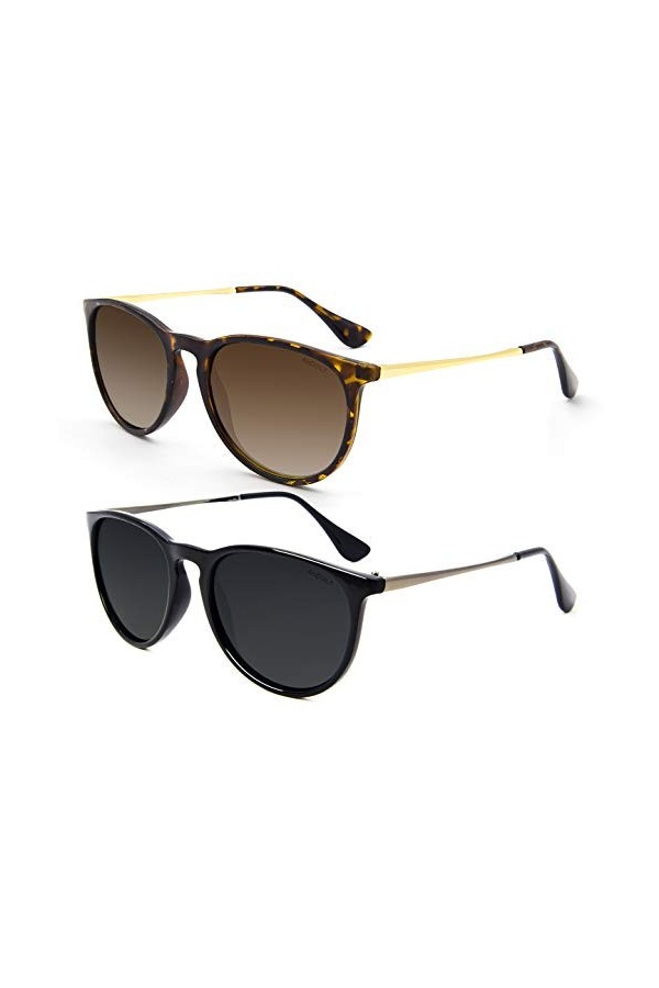 ANDOILT Vintage Lunettes de Soleil Polarisées pour Femme Homme Protection UV Rétro Lentille Miroir Ronde