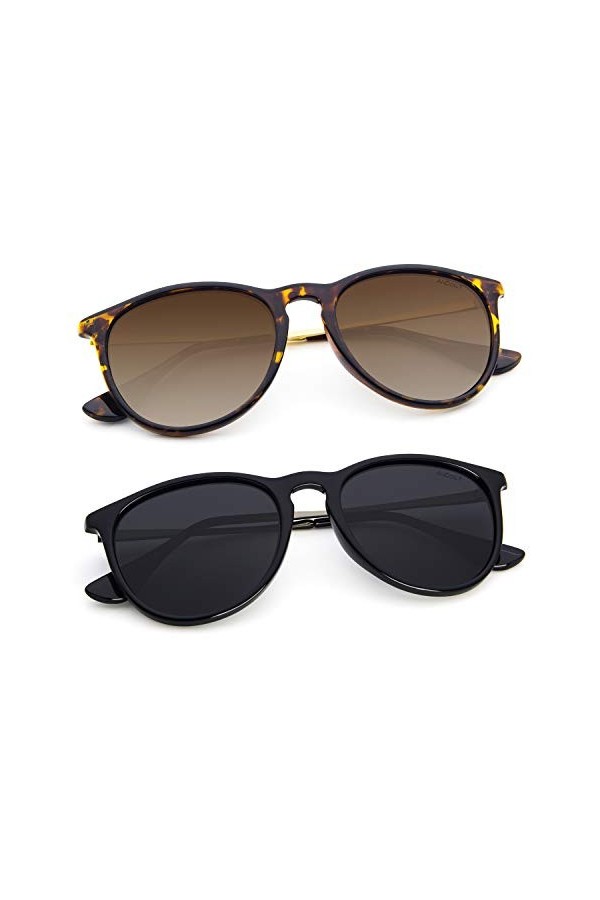 ANDOILT Vintage Lunettes de Soleil Polarisées pour Femme Homme Protection UV Rétro Lentille Miroir Ronde