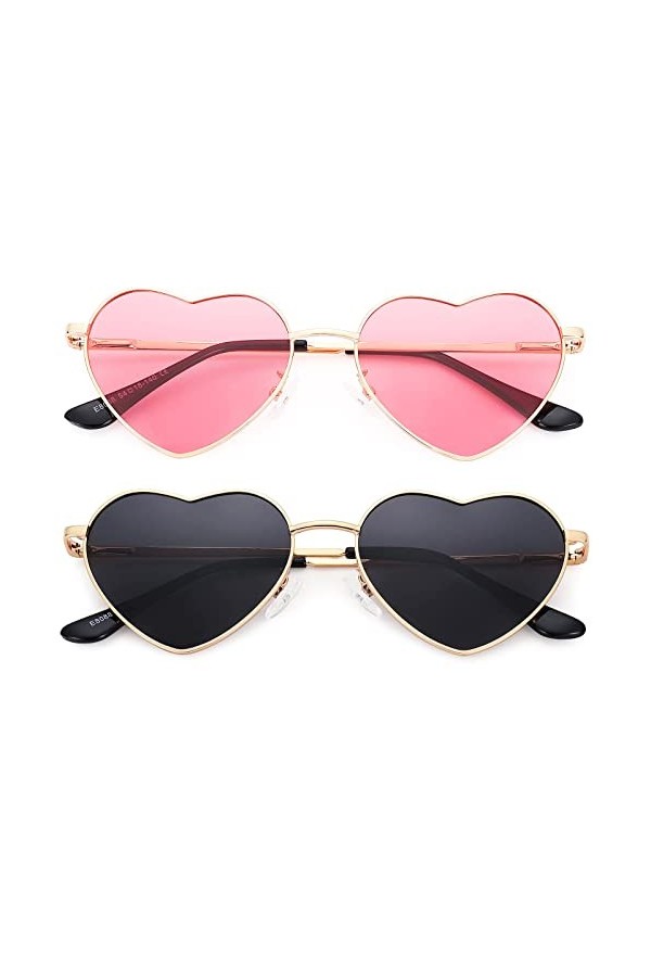 Dollger Polarisées Lunettes de Soleil Coeur pour Femme Vintage Lunettes Coeur Lunettes de Soleil Couleur Protection UV400 Voy
