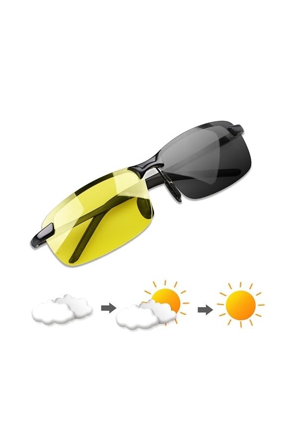 YIMI Homme Lunette De Soleil Photochromique Polarisée Femmes Aviateur Eyewear 100% UVA UVB Protection Pour de jour et de nuit